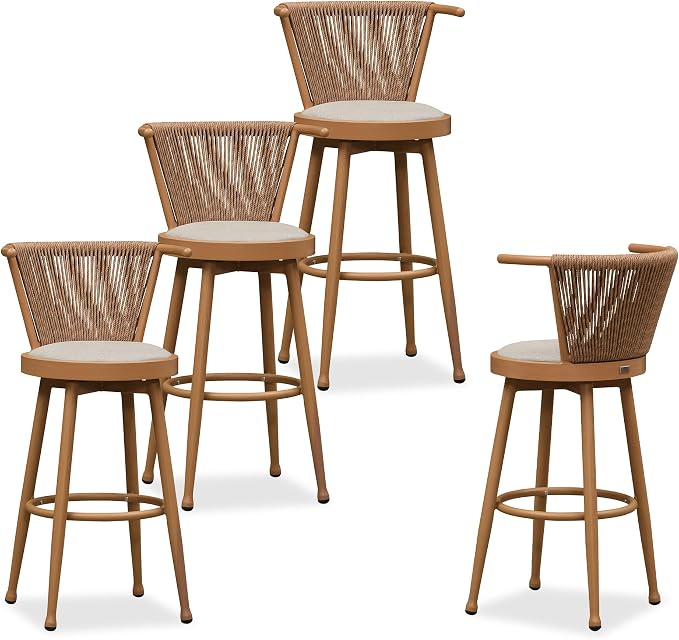 PURPLE LEAF Swivel Outdoor Bar Height Stools Set of 4 Modern Wicker Bar Chairs by PURPLELEAF