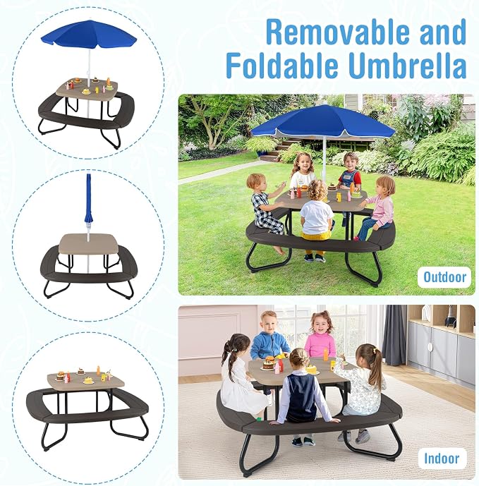 HONEY JOY Kids Picnic Table, 8 Person Toddler Outdoor Table and Chair Set - Image 6