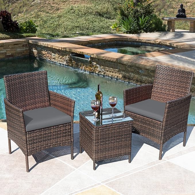 Greesum 3 Pieces Patio Furniture Sets Outdoor PE Rattan Wicker Chairs - Image 3