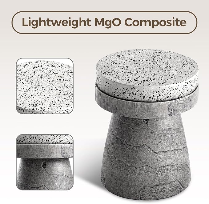 COSIEST Outdoor Side Table w Spotted Tabletop, Concrete Side Table, Round Patio - Image 5