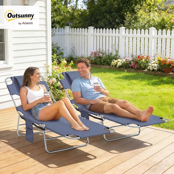 Outsunny Chaise Lounge Chair Outdoor Set of 2 - Image 2
