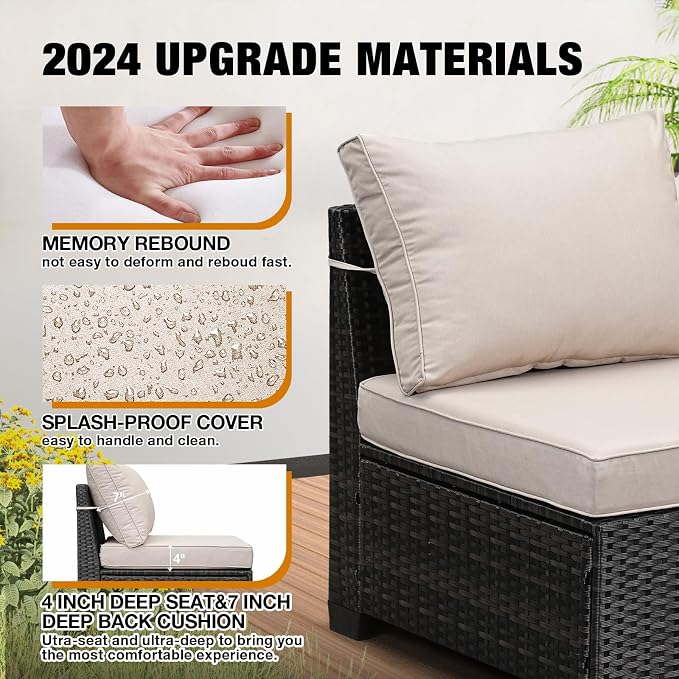5 Pieces Patio Furniture Set All-Weather Outdoor Wicker Sectional Conversation - Image 4