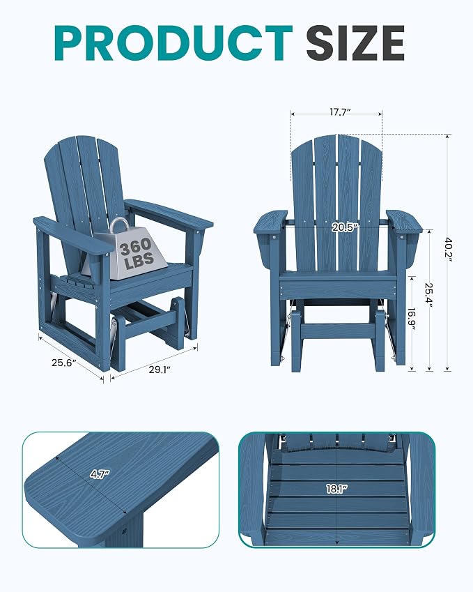 SERWALL Outdoor Glider Chair, HDPE Patio Glider Rocker All-Weather Porch Glider - Image 3