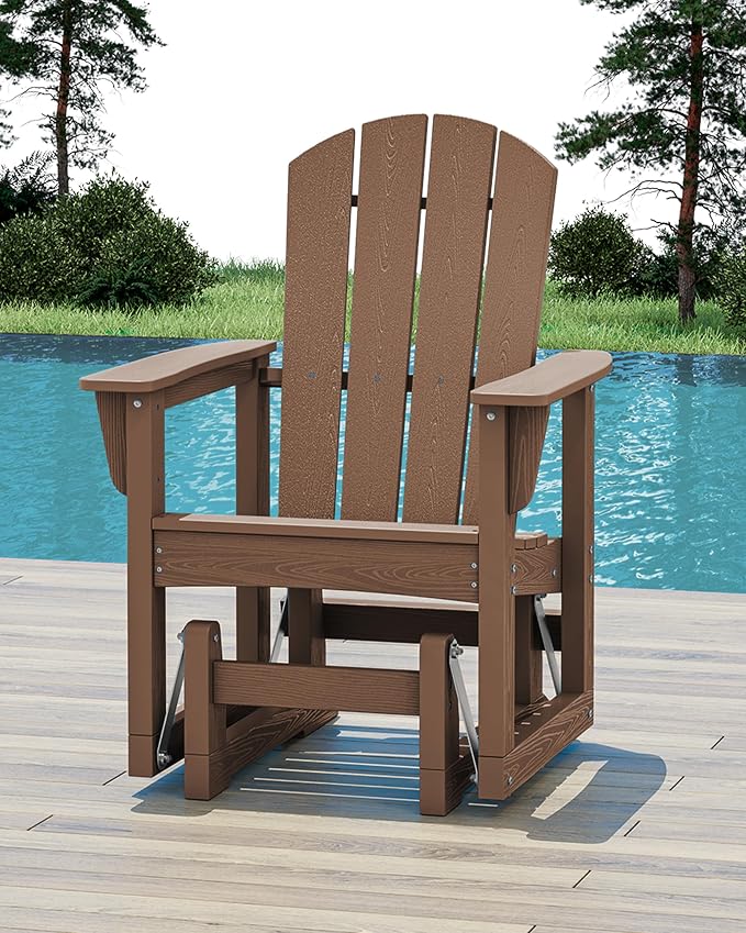 SERWALL Outdoor Glider Chair Set of 2, HDPE Wood-Like Patio Glider Rocker - Image 2