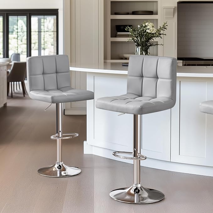 Yaheetech Bar Stools Set of 2, PU Leather Adjustable Barstools, Modern Counter - Image 5