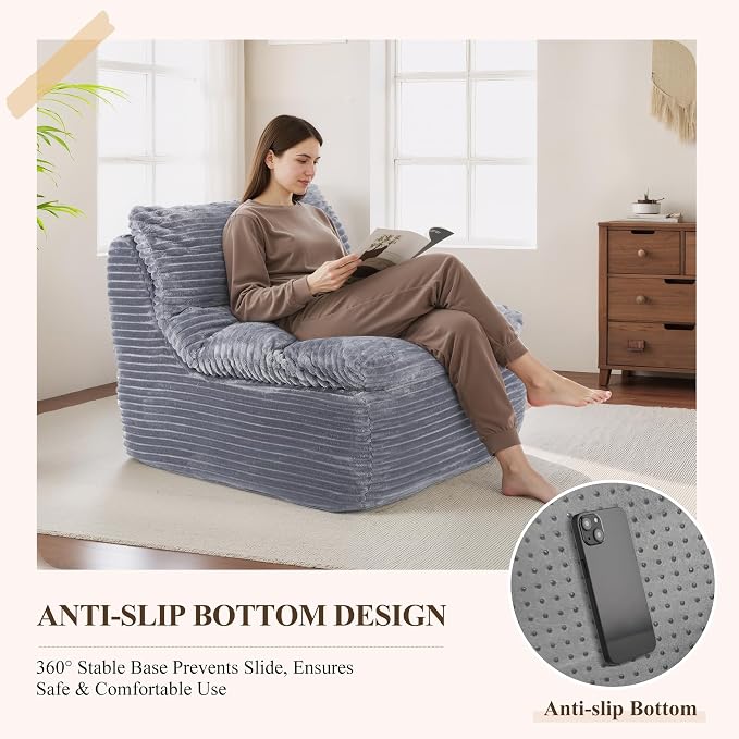 Boneless Chaise Lounge Chair Indoor, Adult Bean Bag Chair - Image 4