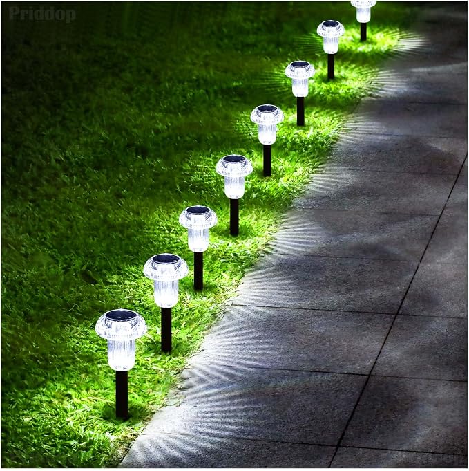 Solar Lights Outdoor Pathway Waterproof 8 Pack Cold White LED Acrylic Mushroom - Image 8