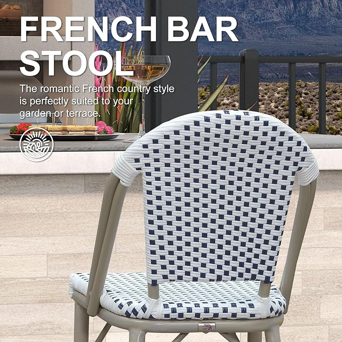 PURPLE LEAF French Bar Stools Set of 2 Champagne Print Finish Outdoor Bar Stools - Image 6