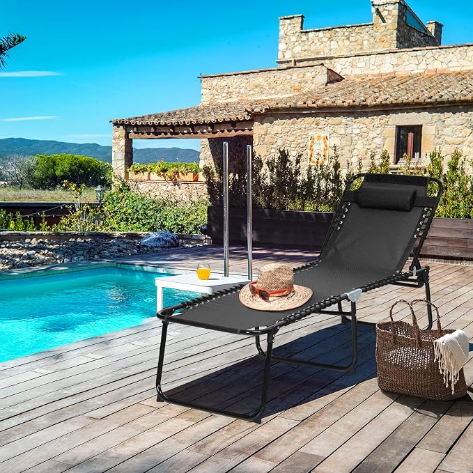 GYMAX Lounge Chairs for Outside, Extra High Folding Beach Tanning Lounger - Image 2