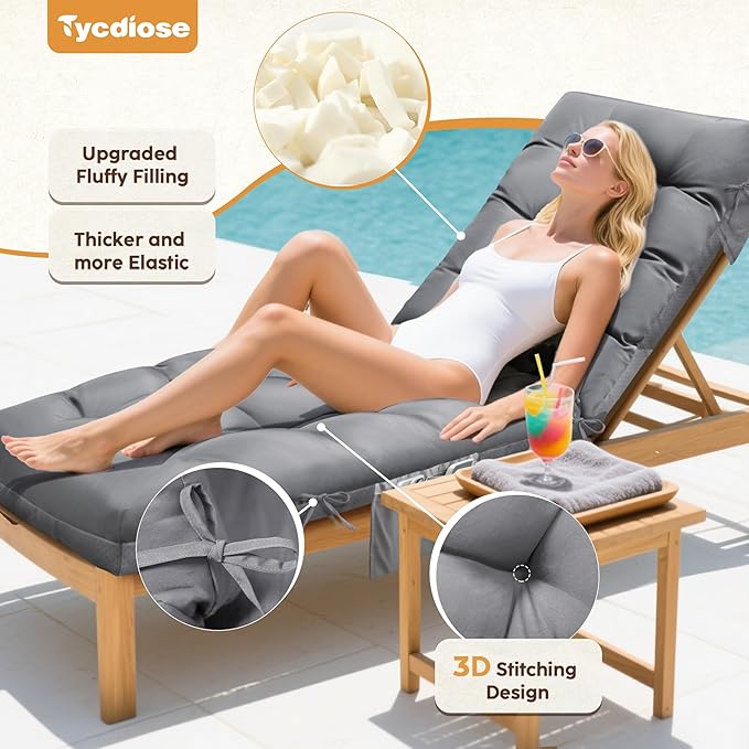 Outdoor Lounge Chair Cushion, Waterproof Chaise Lounge Cushions Replacement - Image 2