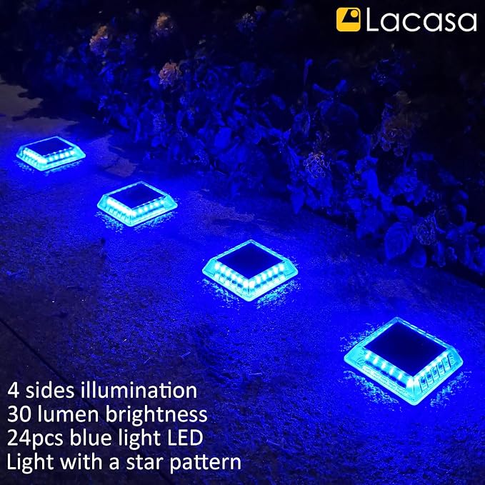 Lacasa Solar Deck Lights, 4 Pack 30LM LED Dock Lights Blue Light, Outdoor Solar - Image 6