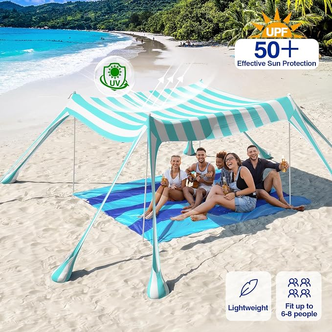 Rhino Valley Beach Tent Shade Canopy UPF50+ Protection, 8 Sandbags, 4 Stability - Image 3