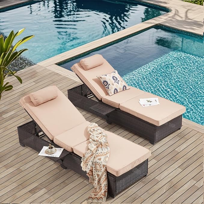 Outdoor Lounge Chairs, Pool Lounge Chairs Set of 2, Outdoor Chaise Lounge by YALISSEY