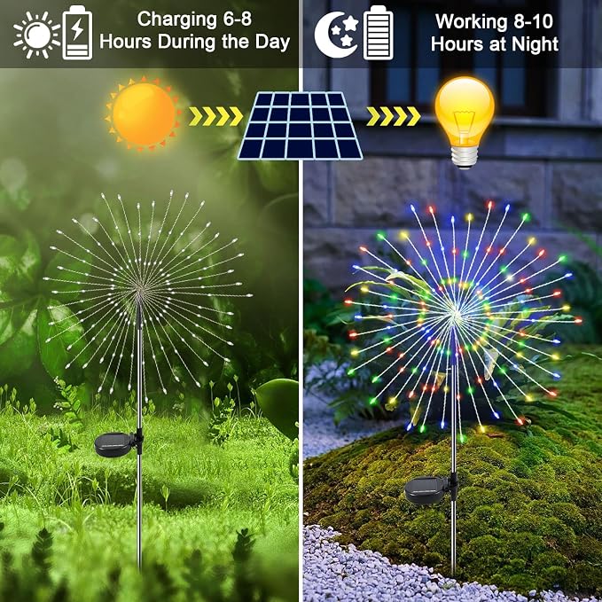 Solar Garden Lights Outdoor, 4 Pack 120 LED Twinkling Firework Lights Decorative - Image 2