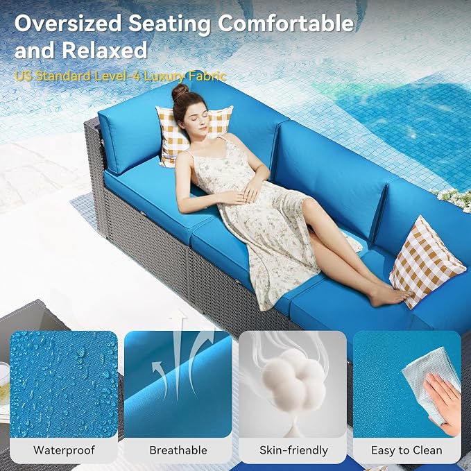 Aoxun Patio Furniture Set, 7 Piece Outdoor Sectional Sofas - Image 3