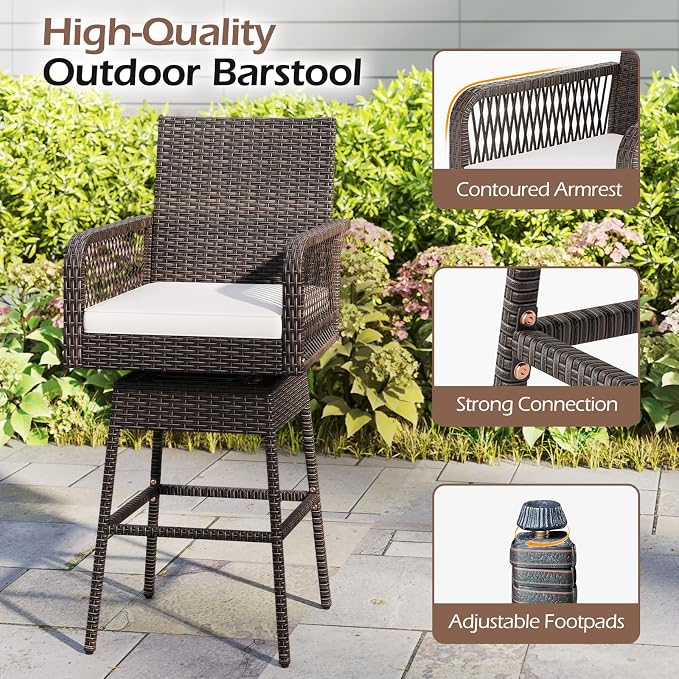 ORALNER Outdoor Wicker Swivel Bar Stools Set of 4, Footrest & Seat Cushion - Image 7