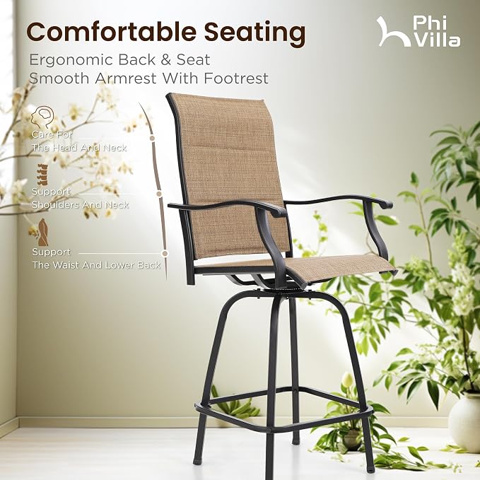 PHI VILLA Outdoor Swivel Bar Stools Set of 2, High Top Patio Chairs - Image 8