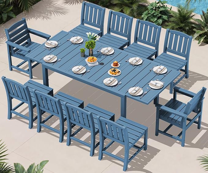 SERWALL 11-Piece Outdoor Dining Set, All Weather HDPE Outdoor Furniture Set by SERWALL
