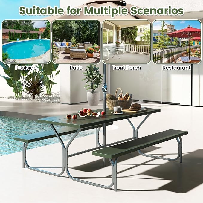 Giantex Picnic Table 6FT for 8 Person, Outdoor Table Set w/ 2 Benches, - Image 4