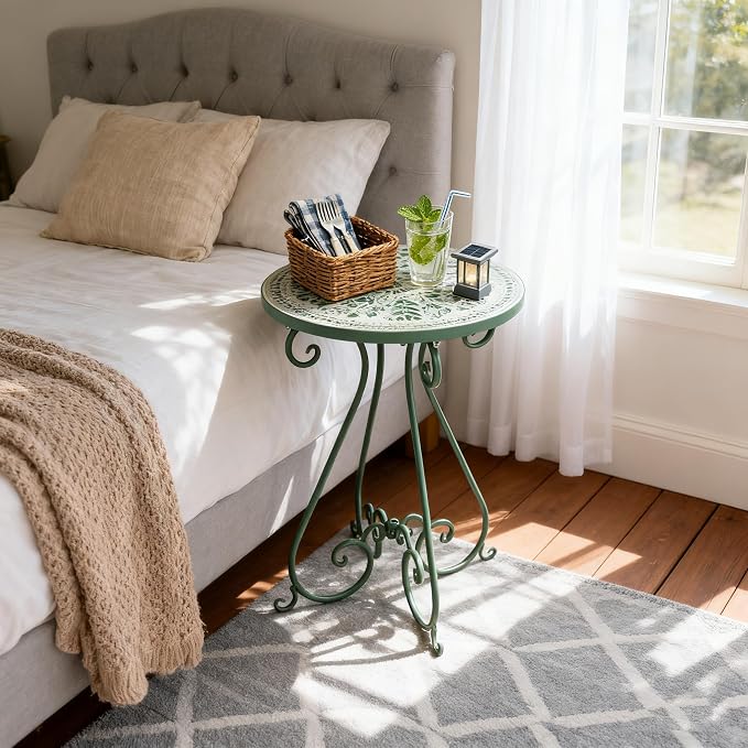 Outdoor Side Table & Mosaic Plant Stand, Indoor Outdoor Coffee Tea Table - Image 7