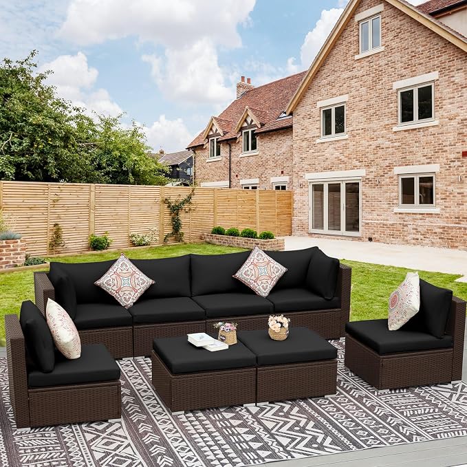 NICESOUL 8 Seater Modern Outdoor Seating Group, Plus Size Big Wicker Patio by NICESOUL