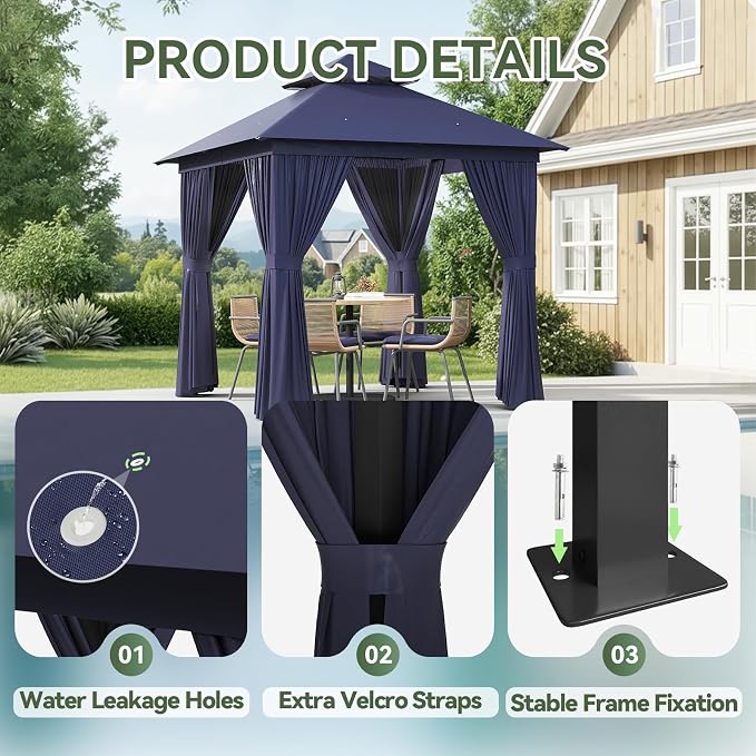 Aoxun Outdoor Gazebo for Patio 8x8 Metal Frame Canopy - Image 9