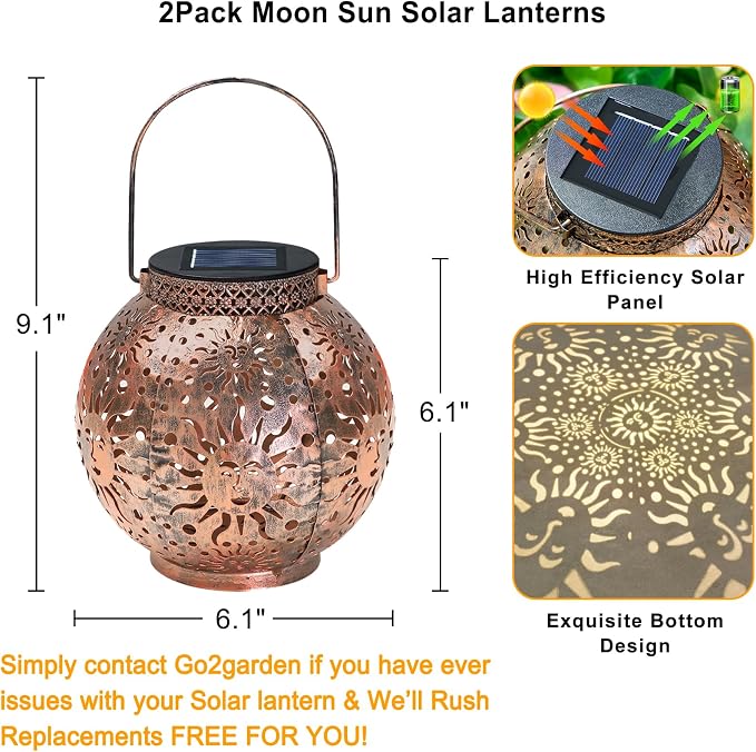 Go2garden 2Pack Solar Lanterns Outdoor Waterproof Garden Gifts - Image 6