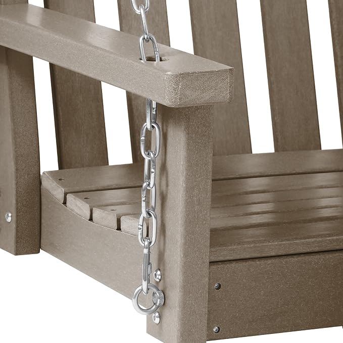COSTAELM Paradise Outdoor Patio HDPE Hanging Front Porch Swing Bench, Weathered - Image 7