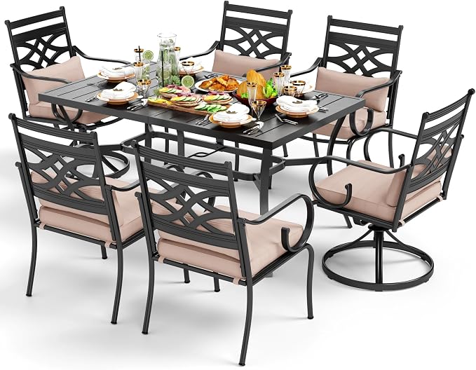 PHI VILLA 7 Pcs Patio Dining Sets, Outdoor Table Chair Set - Image 8