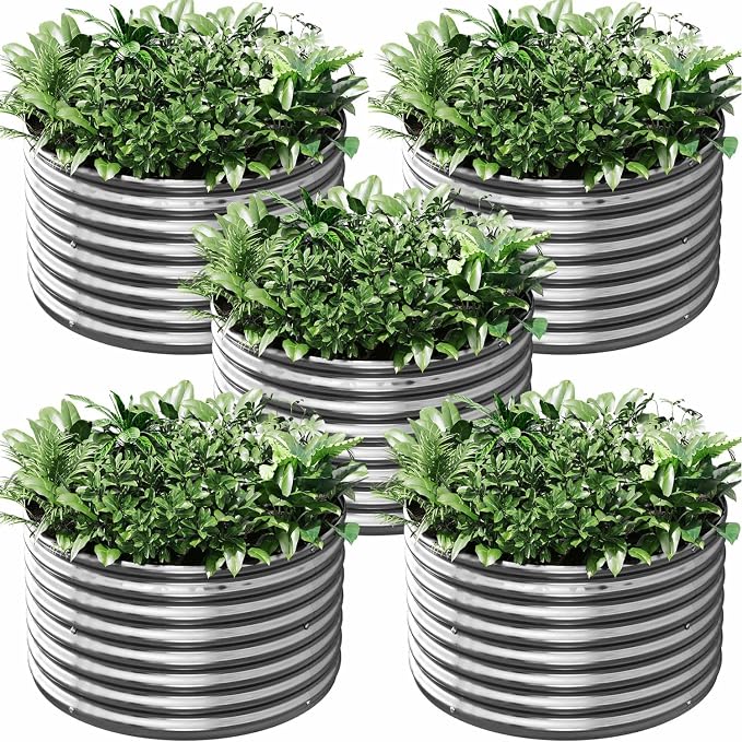 5 Pack 2x2FT Round Corrugated Galvanized Steel Raised Garden Bed Outdoor by CATMANOR