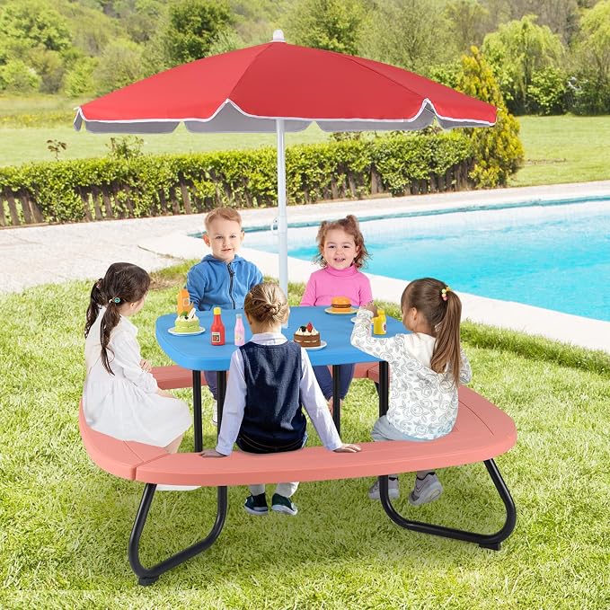 HONEY JOY Kids Picnic Table, 8 Person Toddler Outdoor Table and Chair Set - Image 9