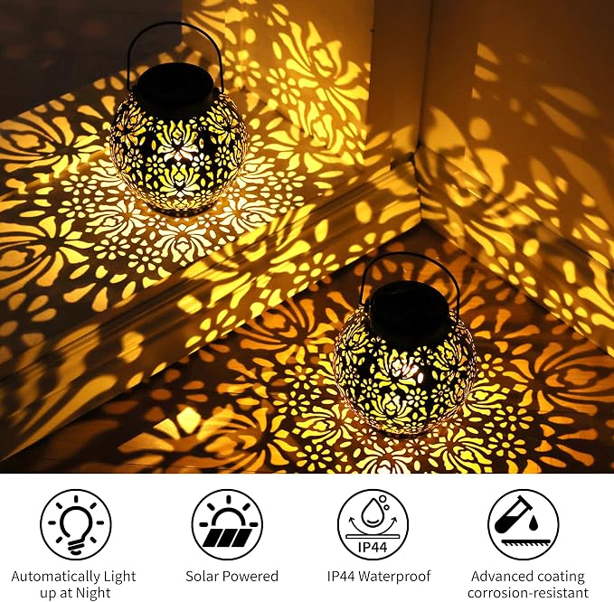 LUZ DEL Gifts 2 Pack Solar Lanterns Outdoor Gifts, Elegant Rose Pattern - Image 2