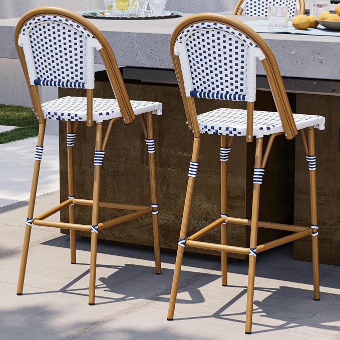 ONBRILL French Bar Stool Set of 2, Wicker Bar Height Stool 29" by ONBRILL