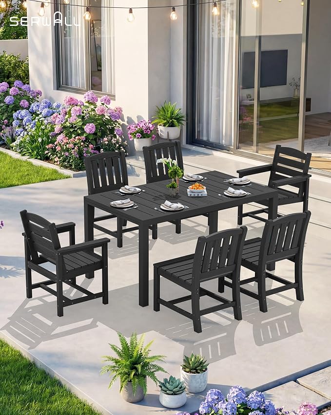 SERWALL 7-Piece Outdoor Dining Set, All Weather HDPE Outdoor Furniture Set - Image 9