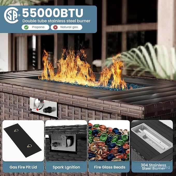Patio Furniture Set with Fire Pit Table, 7 Piece Outdoor Sectional Conversation - Image 3