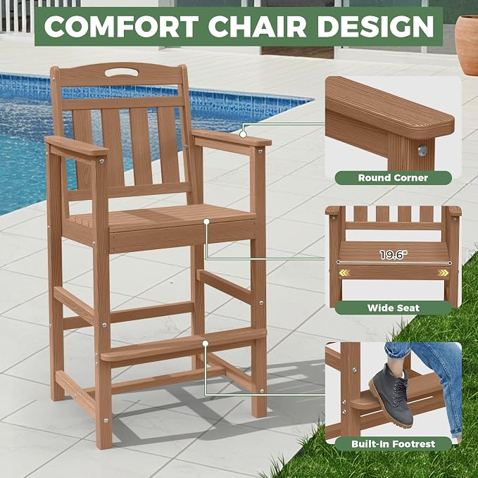 Outdoor Patio Bar Height Table and Tall Adirondack Chairs Set of 2, All-Weather - Image 4