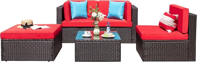 Vongrasig 5 Pieces Small Patio Furniture Sets, All-Weather Outdoor Sectional - Image 7