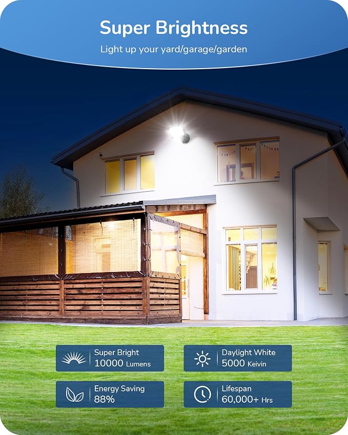 EDISHINE 10000LM LED Flood Light Outdoor, 2 Pack 73W Outdoor Security Light - Image 2