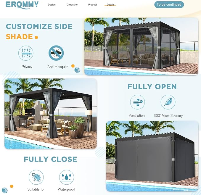 EROMMY Louvered Pergola 10' x 10' Outdoor Hard Top Pergola - Image 5