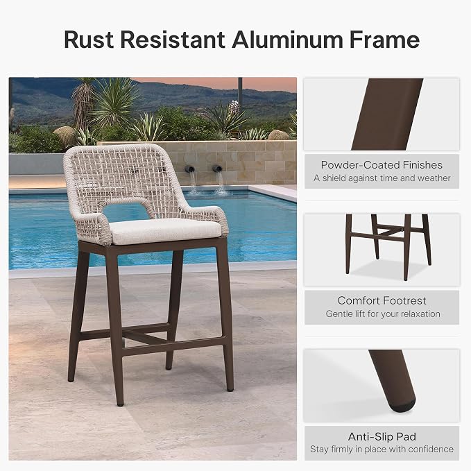 PURPLE LEAF Counter Height Bar Stools Set of 4 Outdoor Bar Chair - Image 7