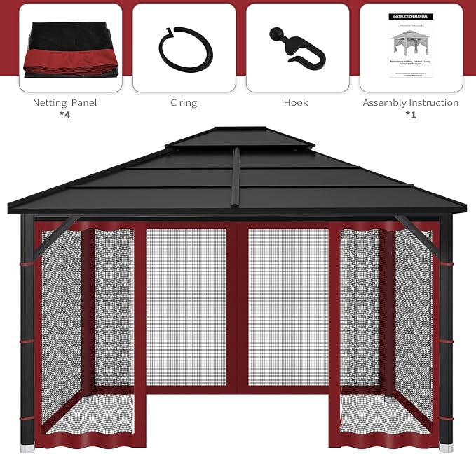 Gazebo Replacement Mosquito Netting Outdoor Universal Gazebo Canopy 4-Panels - Image 6