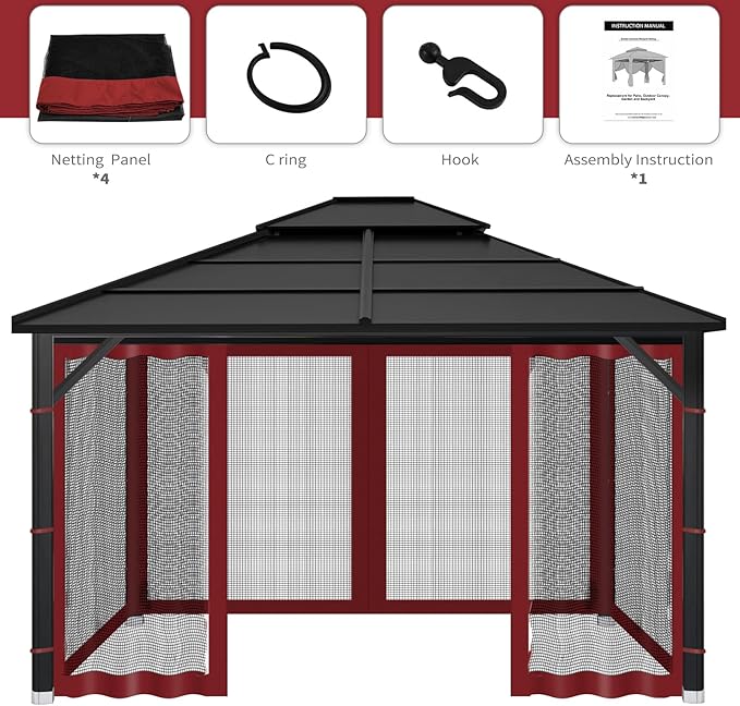 Gazebo Replacement Mosquito Netting Outdoor Universal Gazebo Canopy 4-Panels - Image 7