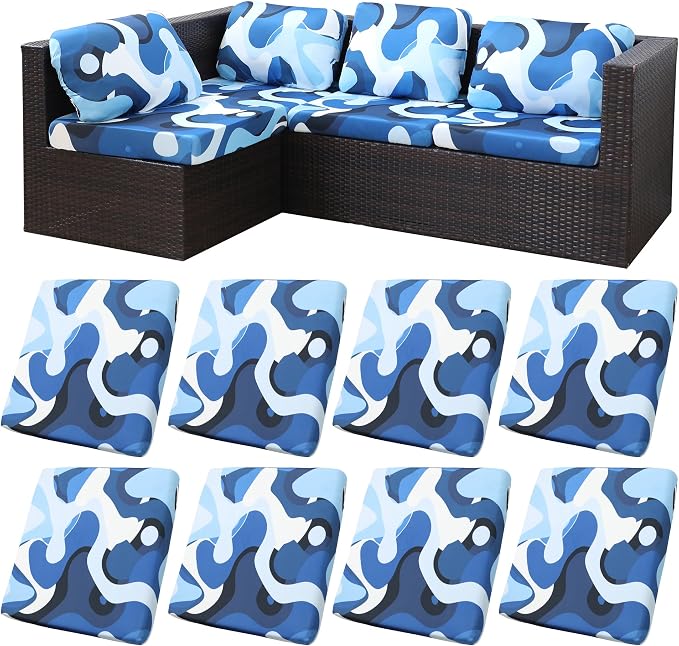 8Pcs Stretch Patio Cushion Covers, by BIETYONE