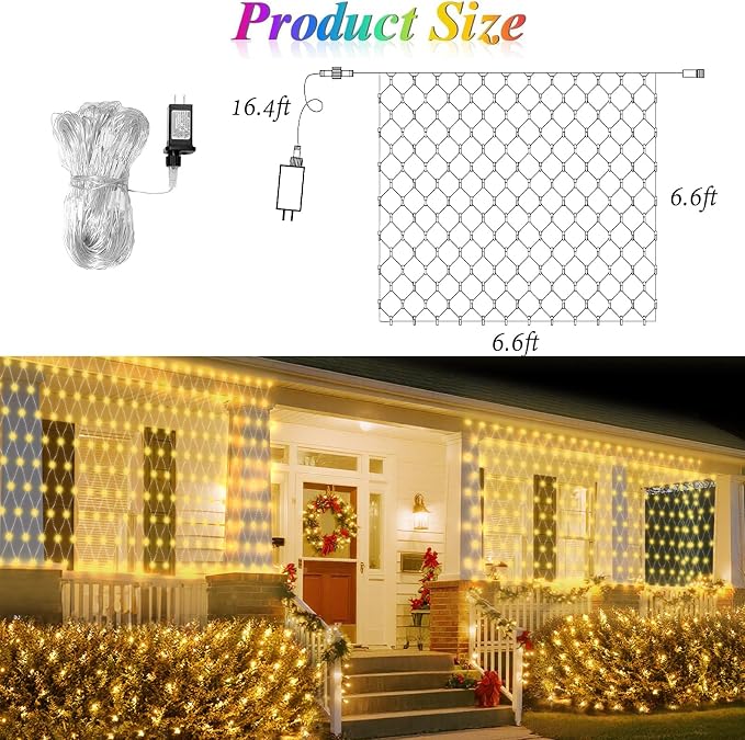 6.6ft x 6.6ft Christmas Net Lights, 160LED Gazebo Mesh Lights Outdoor 8 Modes - Image 7