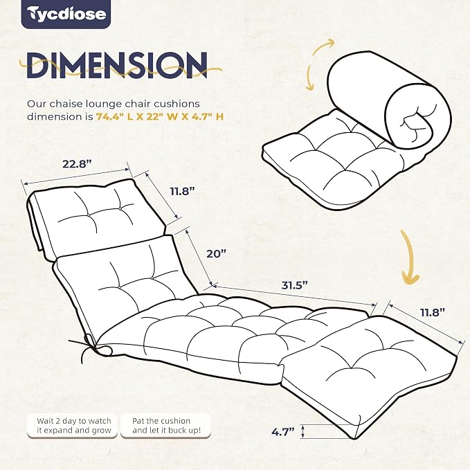 Outdoor Chaise Lounge Chair Cushion Set of 4, Thickened 74.4 x 22 x 4.7 Inches - Image 2