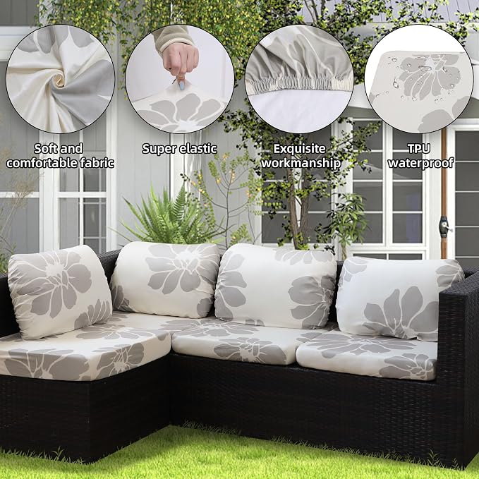 8Pcs Stretch Patio Cushion Covers Outdoor Cushion Cover, Jacquard Stretch - Image 3