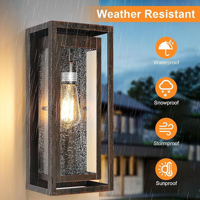15" Large Outdoor Light Fixture Wall Mount, Distressed Brown Outdoor Sconce - Image 3
