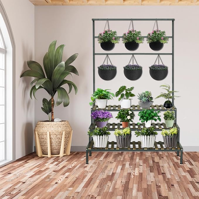 Large Plant Stand Indoor Outdoor, 3 Tier Heavy Duty Hanging Plant Stand - Image 7