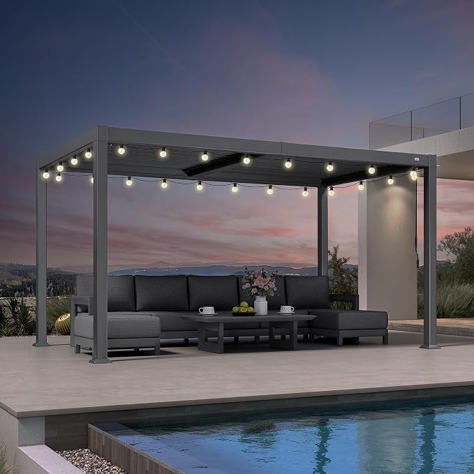 PURPLE LEAF Louvered Pergola w/Light 8' x 14' Aluminum Outdoor Pergola - Image 2
