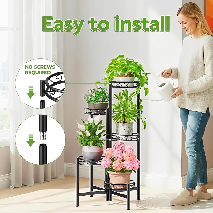 Metal Plant Stand Indoor Outdoor, 5 Tier 5 Potted Multiple Plant Shelf Stands - Image 6